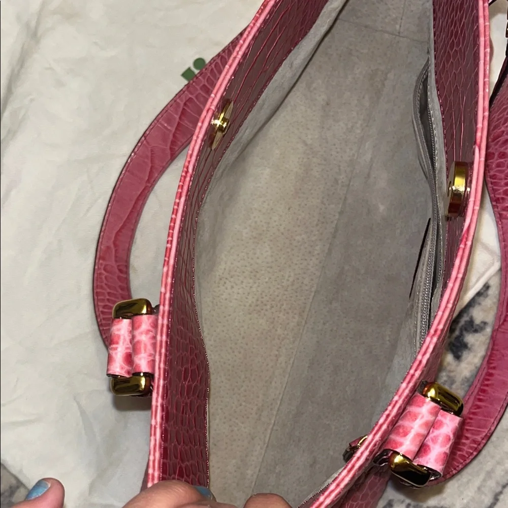 Kate Spade Pink Embossed Leather Satchel | Statement Shoulder Bag Gold Hardware